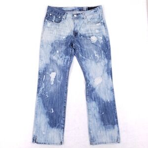 Marc Ecko Cut & Sew Jeans 34x32 Straight Bleach Wash Distressed Y2K Streetwear